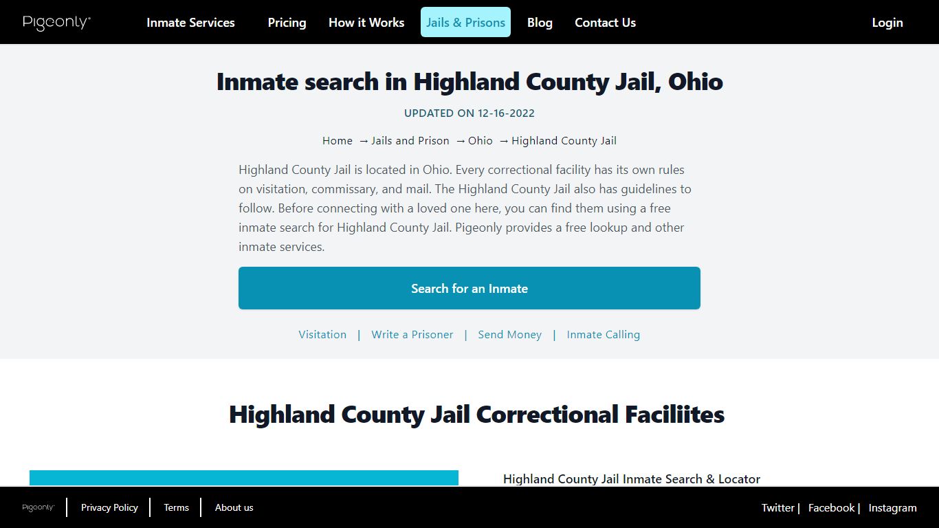 Inmate Search Highland County Jail, Ohio | Pigeonly